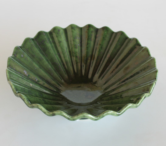 Dark Green Ceramic Scallop Edge Bowl